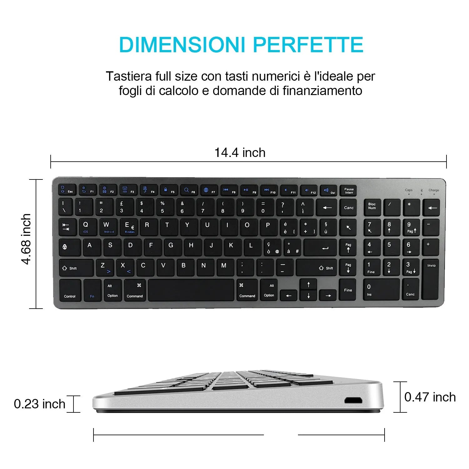 Ultra-thin white Bluetooth keyboard for tablets and mobile phones showing 104-key layout
