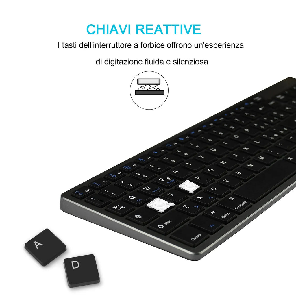 Ultra-thin white Bluetooth keyboard for tablets and mobile phones showing 104-key layout