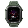 Rugged outdoor smartwatch with 1.69-inch screen and silicone strap in army green colour