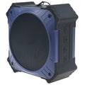Black or blue waterproof portable Bluetooth speaker with compact cube design and wrist strap