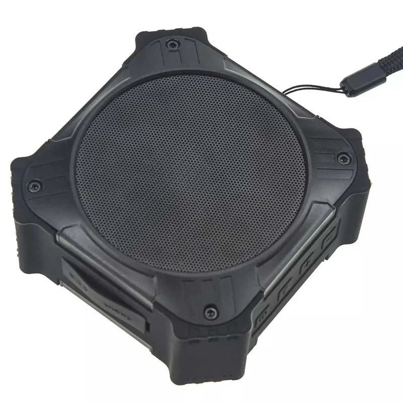 Black or blue waterproof portable Bluetooth speaker with compact cube design and wrist strap