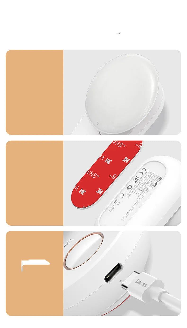 White Baseus rechargeable motion sensor LED night light for bedside or hallway use