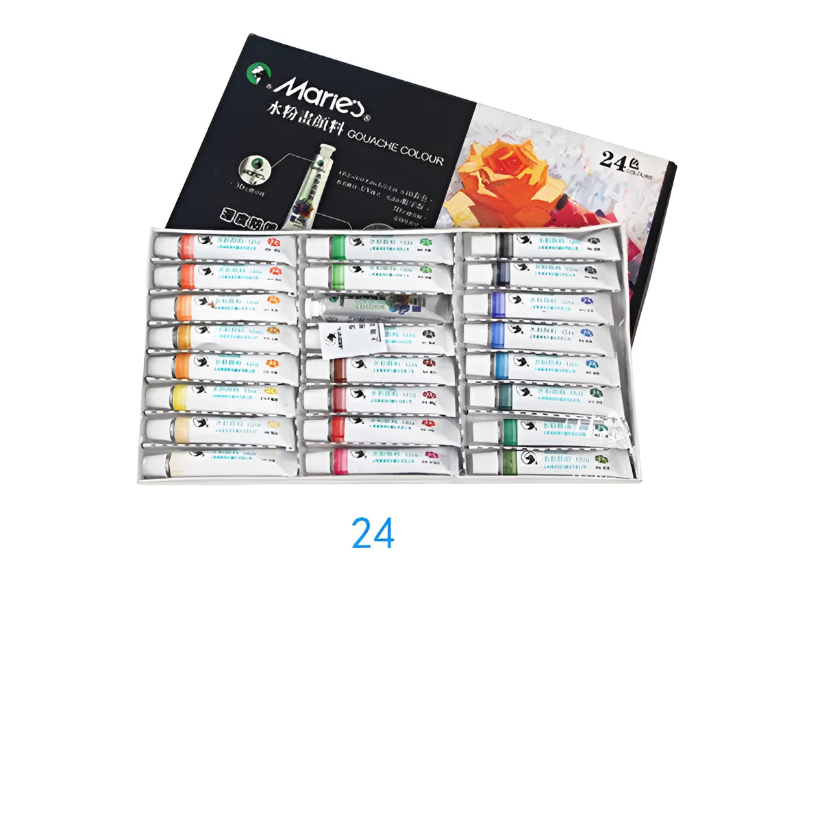 Marley gouache paint set box with tubes in 12, 18, 24, or 36 colour options