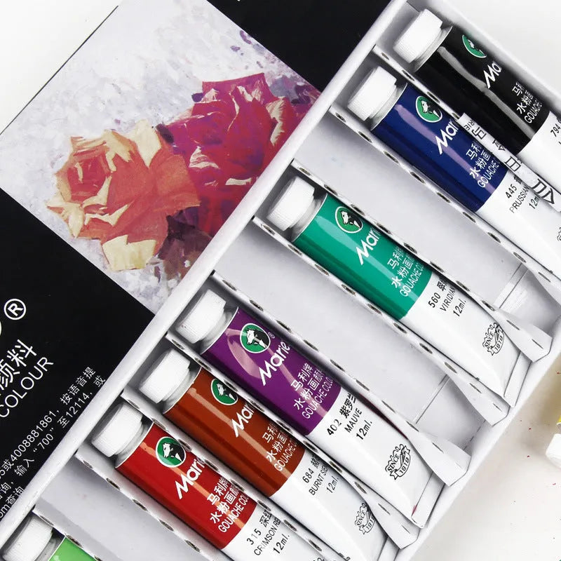 Marley gouache paint set box with tubes in 12, 18, 24, or 36 colour options