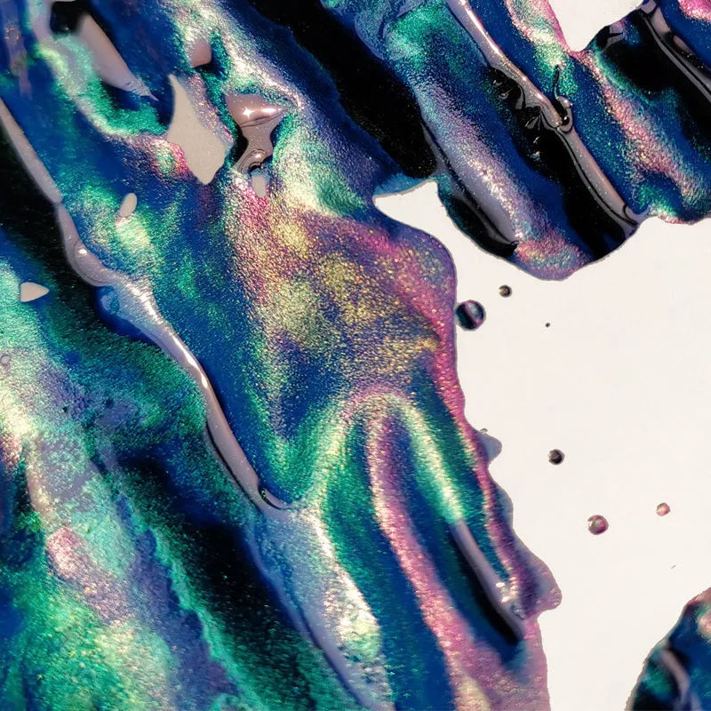MEMORY-0420 sheen gradient ink with gold powder particles in red tide and truffle colours