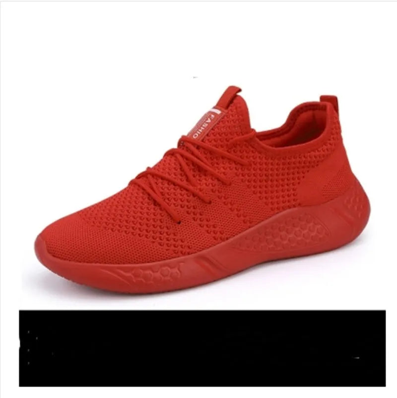 Men's black and white mesh casual sneakers with lace-up front and PVC sole