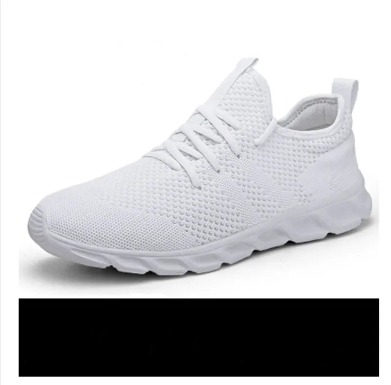 Men's black and white mesh casual sneakers with lace-up front and PVC sole