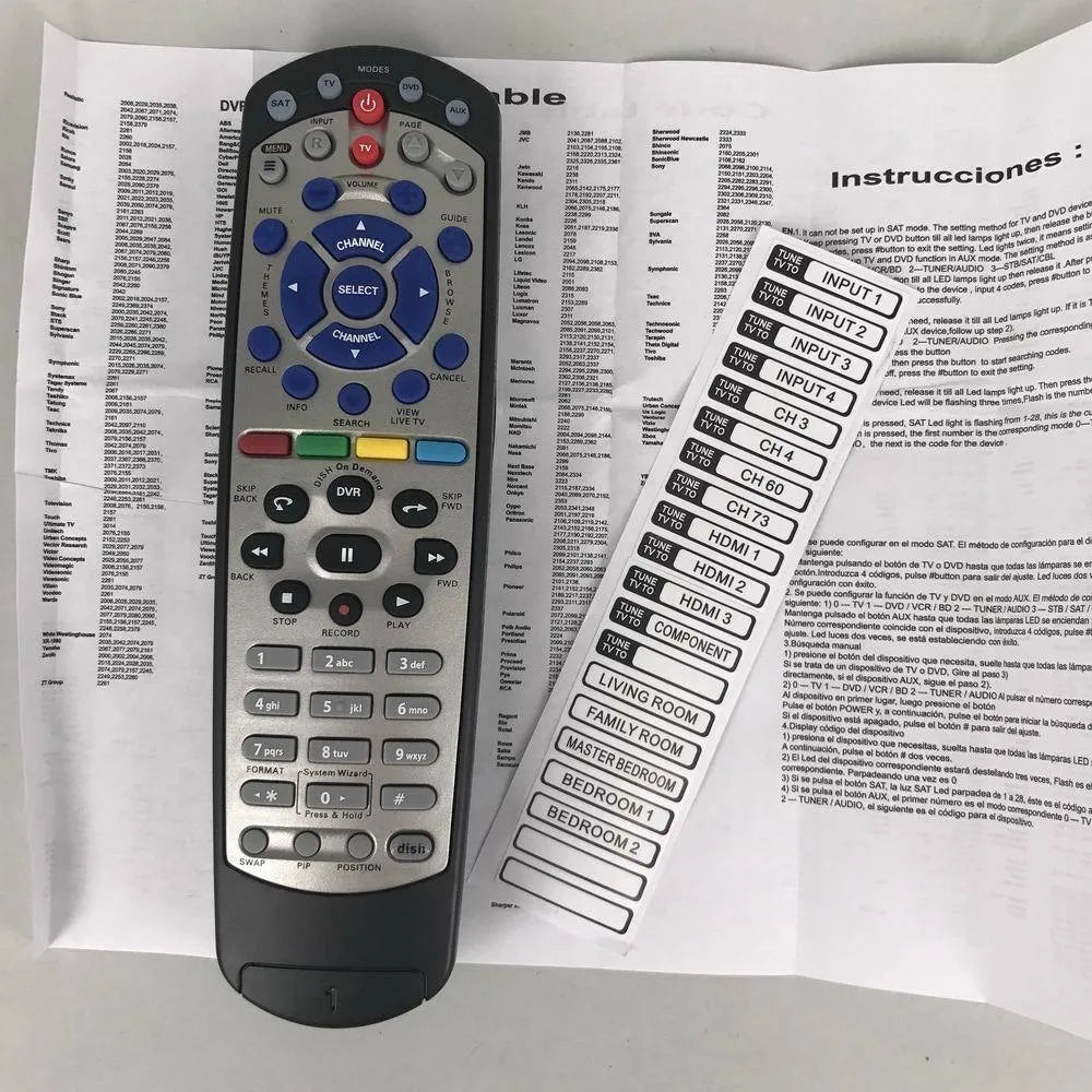 Black flat universal remote control for DISH Network satellite TV receivers code 20.1