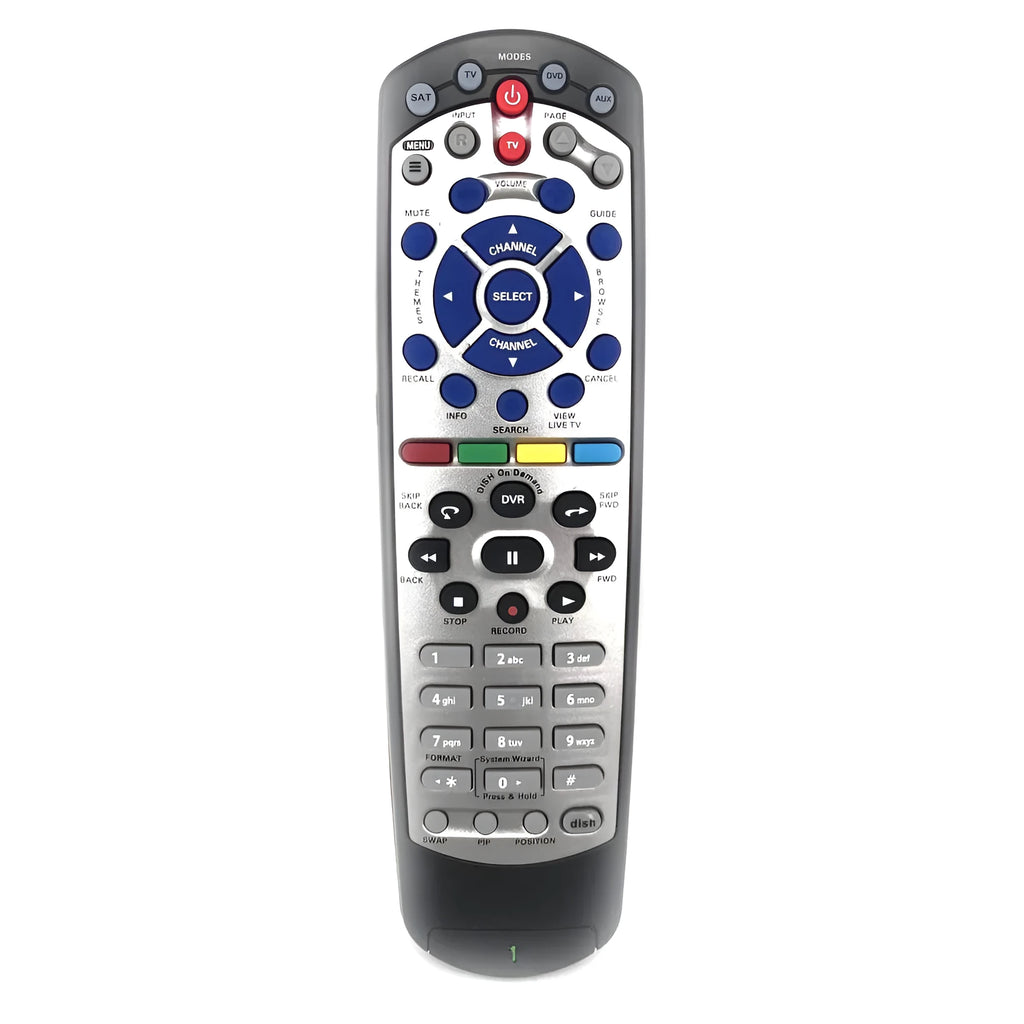 Black flat universal remote control for DISH Network satellite TV receivers code 20.1
