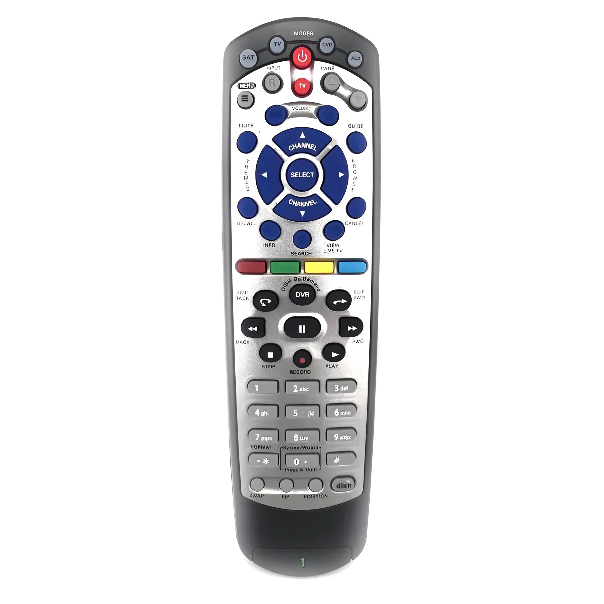 Black flat universal remote control for DISH Network satellite TV receivers code 20.1