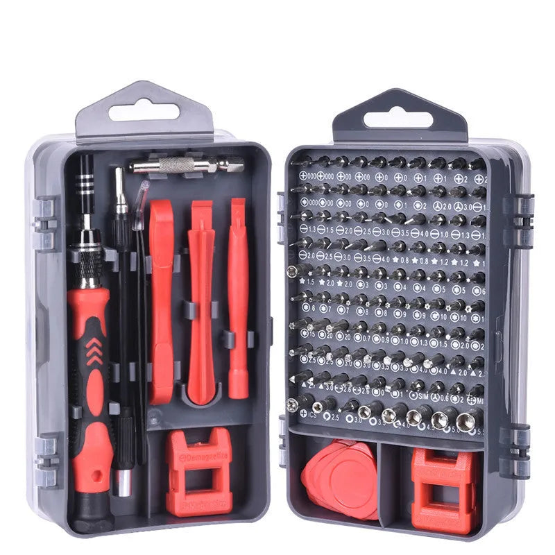 117-in-1 precision screwdriver set with magnetic bits in a case for electronics repair