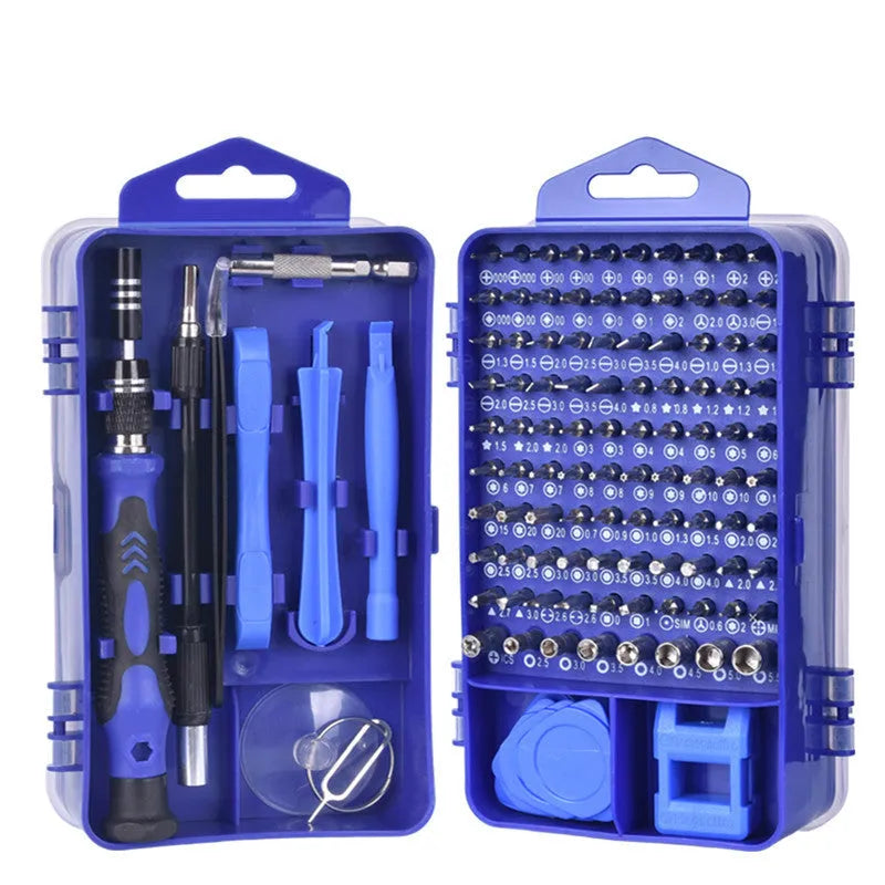 117-in-1 precision screwdriver set with magnetic bits in a case for electronics repair