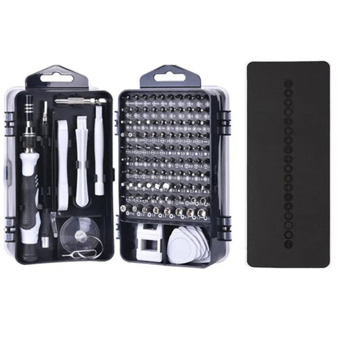 117-in-1 precision screwdriver set with magnetic bits in a case for electronics repair