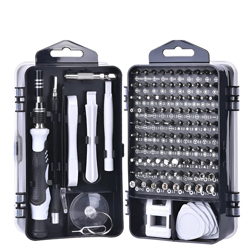 117-in-1 precision screwdriver set with magnetic bits in a case for electronics repair