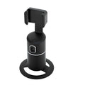 Black smart tracking gimbal stabilizer clipped onto a smartphone showing 360-degree rotation