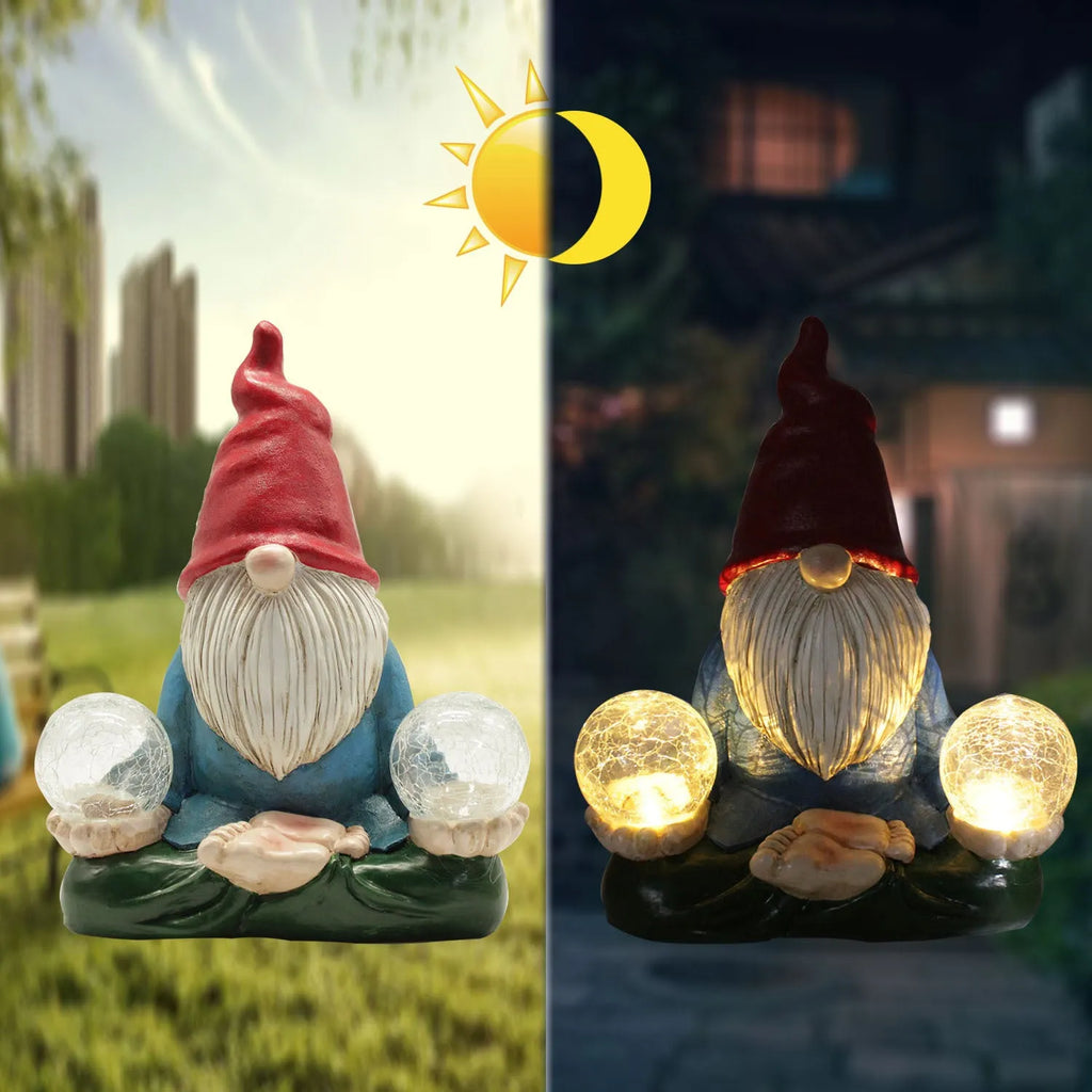 Solar LED resin dwarf doll garden statue with faceless old man design