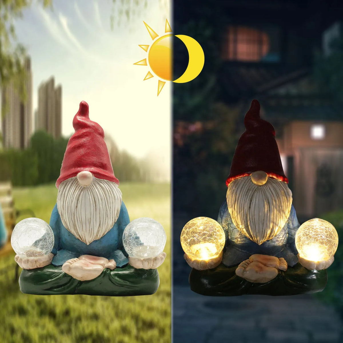Solar LED resin dwarf doll garden statue with faceless old man design