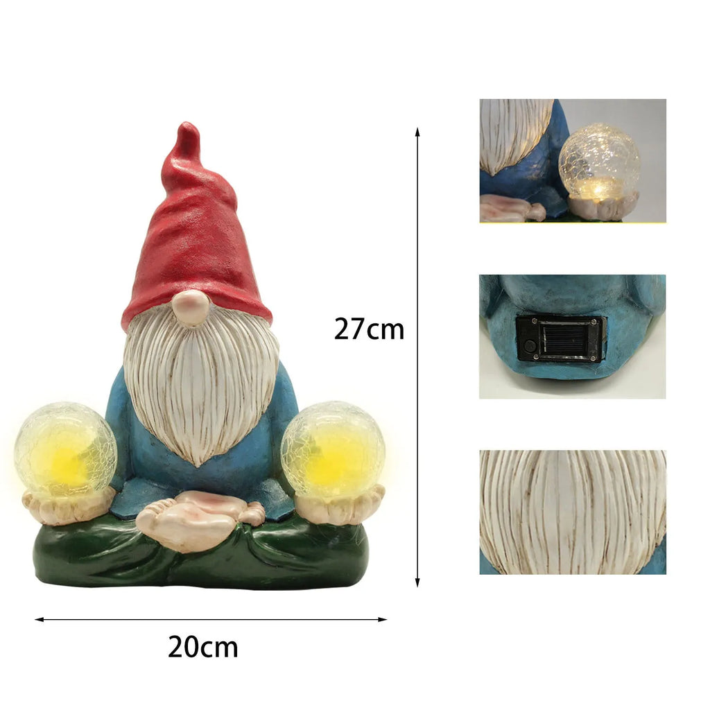 Solar LED resin dwarf doll garden statue with faceless old man design