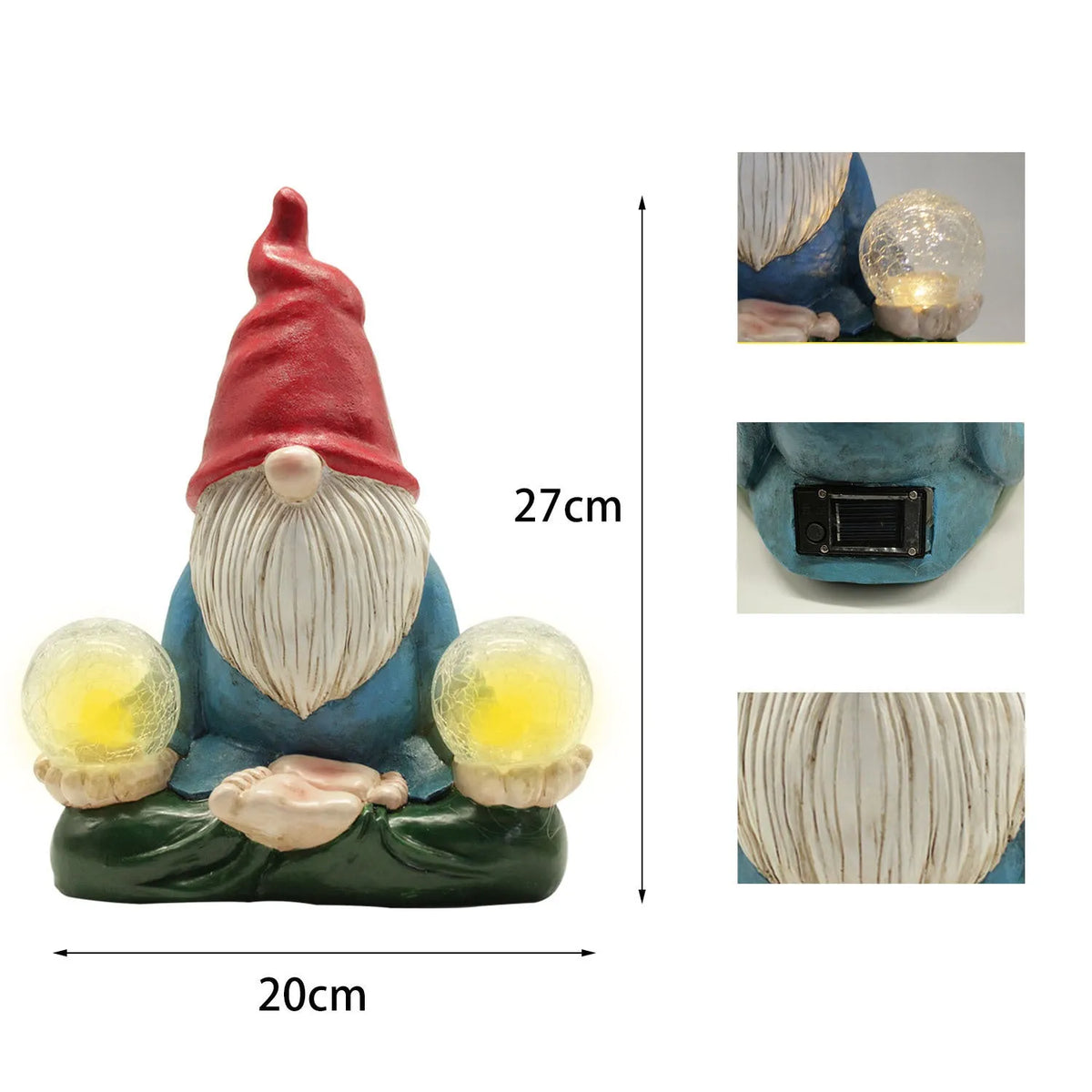 Solar LED resin dwarf doll garden statue with faceless old man design