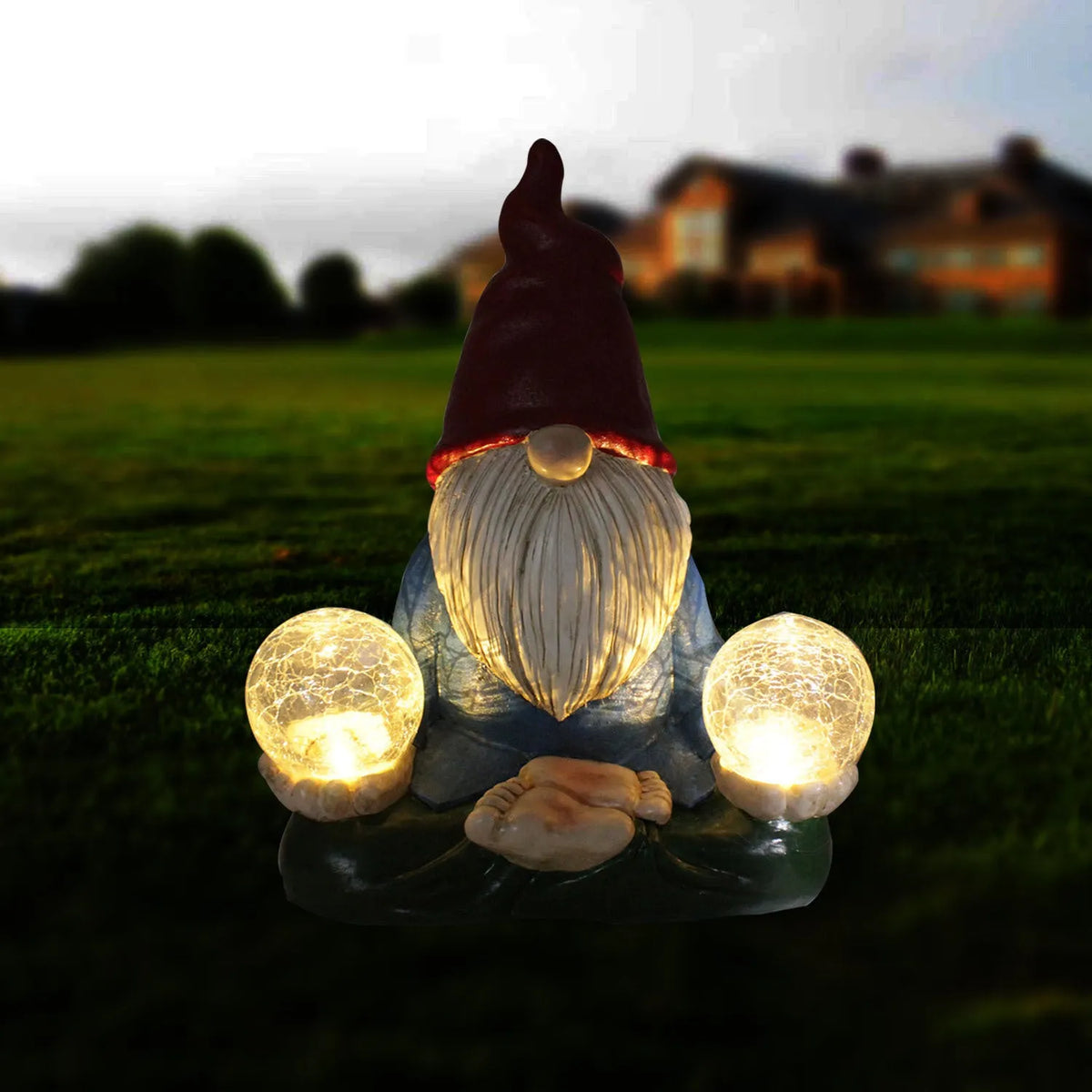 Solar LED resin dwarf doll garden statue with faceless old man design