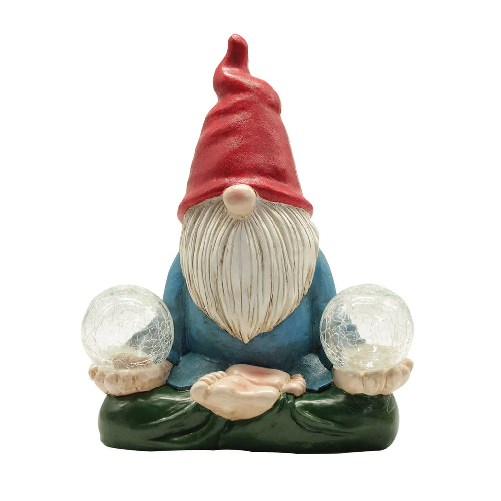 Solar LED resin dwarf doll garden statue with faceless old man design