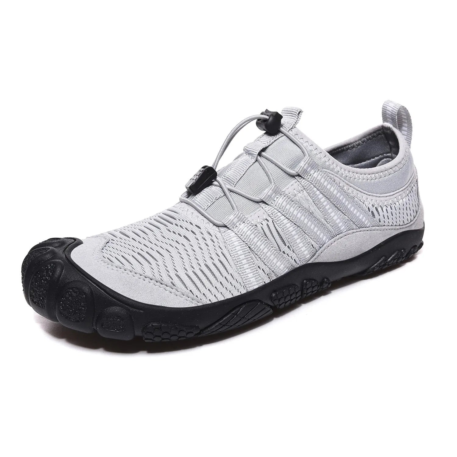 Unisex outdoor river tracing shoes with mesh upper and rubber sole in black, grey, blue, or purple.
