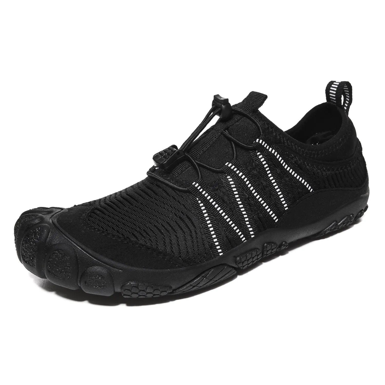 Unisex outdoor river tracing shoes with mesh upper and rubber sole in black, grey, blue, or purple.