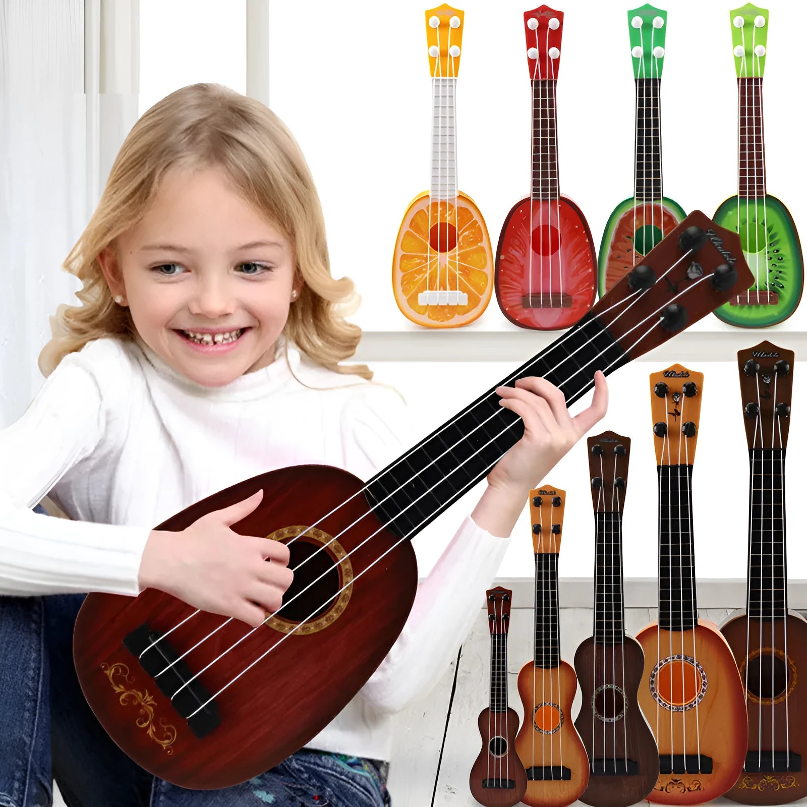 38cm plastic ukulele toy for children with colour box packaging