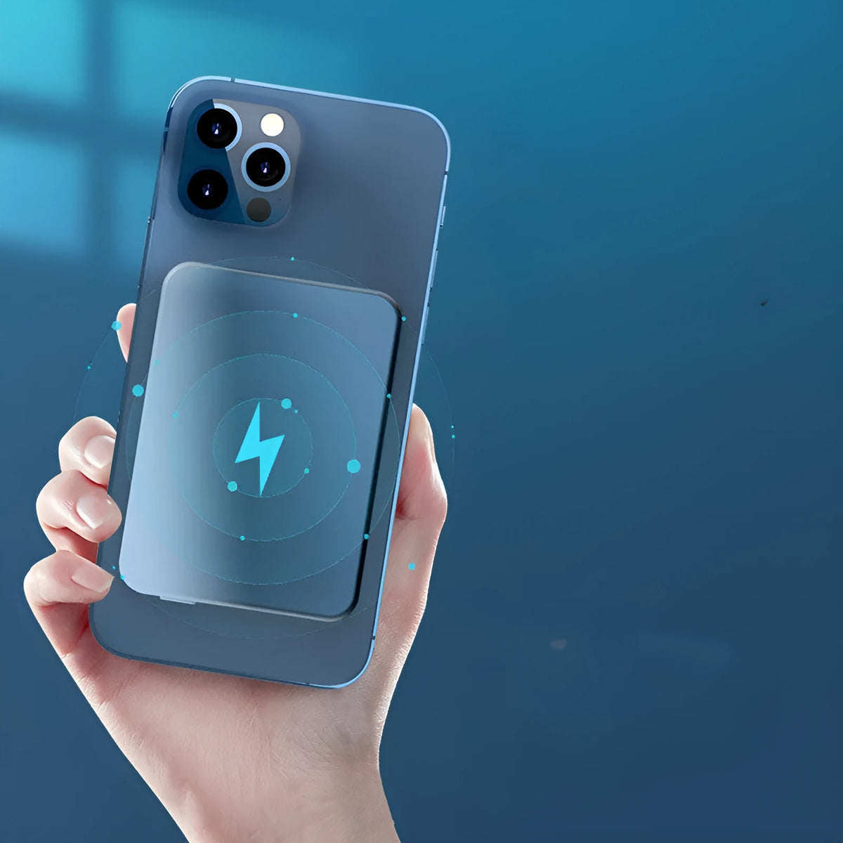 Silver aluminium Apple wireless magnetic charging power bank showing 5000mAh capacity and USB-C port