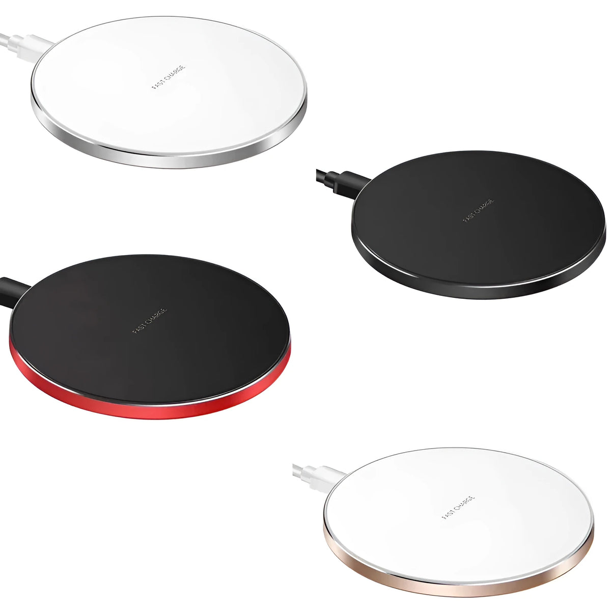 10W aluminium alloy disc wireless charger in black, white, red or gold with USB interface