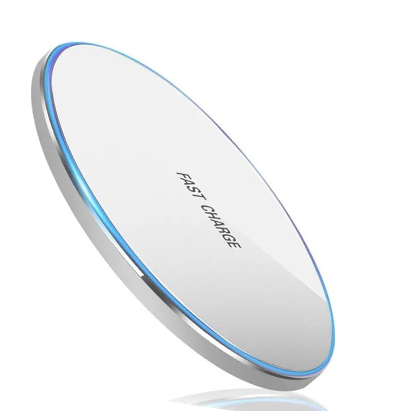10W aluminium alloy disc wireless charger in black, white, red or gold with USB interface