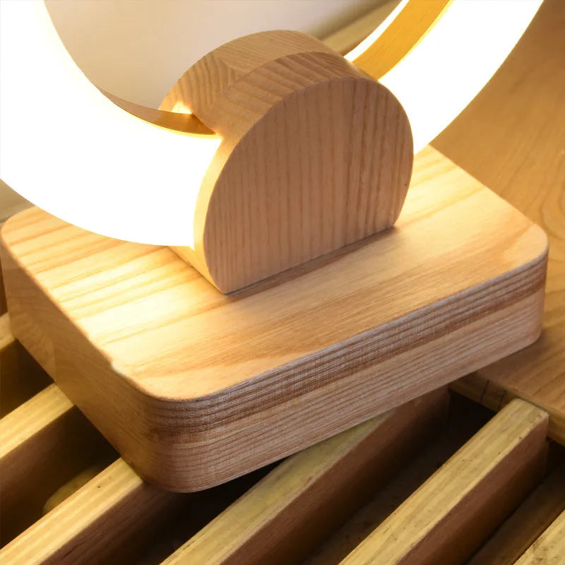 Wooden circular Nordic chandelier with acrylic shade for ceiling lighting in living room
