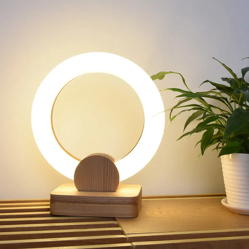 Wooden circular Nordic chandelier with acrylic shade for ceiling lighting in living room