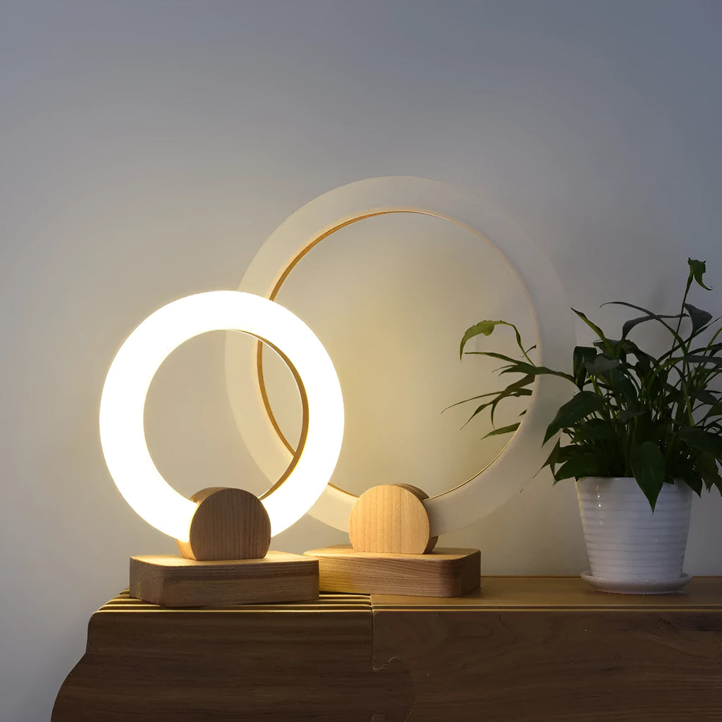 Wooden circular Nordic chandelier with acrylic shade for ceiling lighting in living room