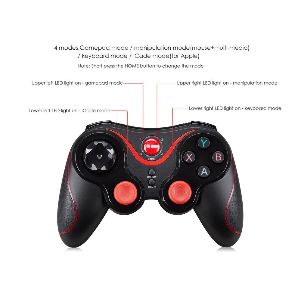 Black wireless Bluetooth gamepad for mobile phones with ABS plastic body