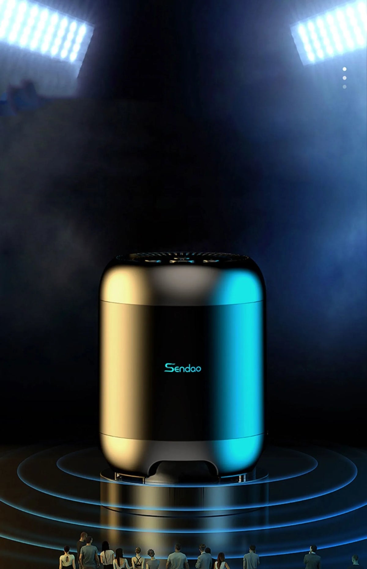 Small black or white portable Bluetooth speaker with card reader slot and USB port.