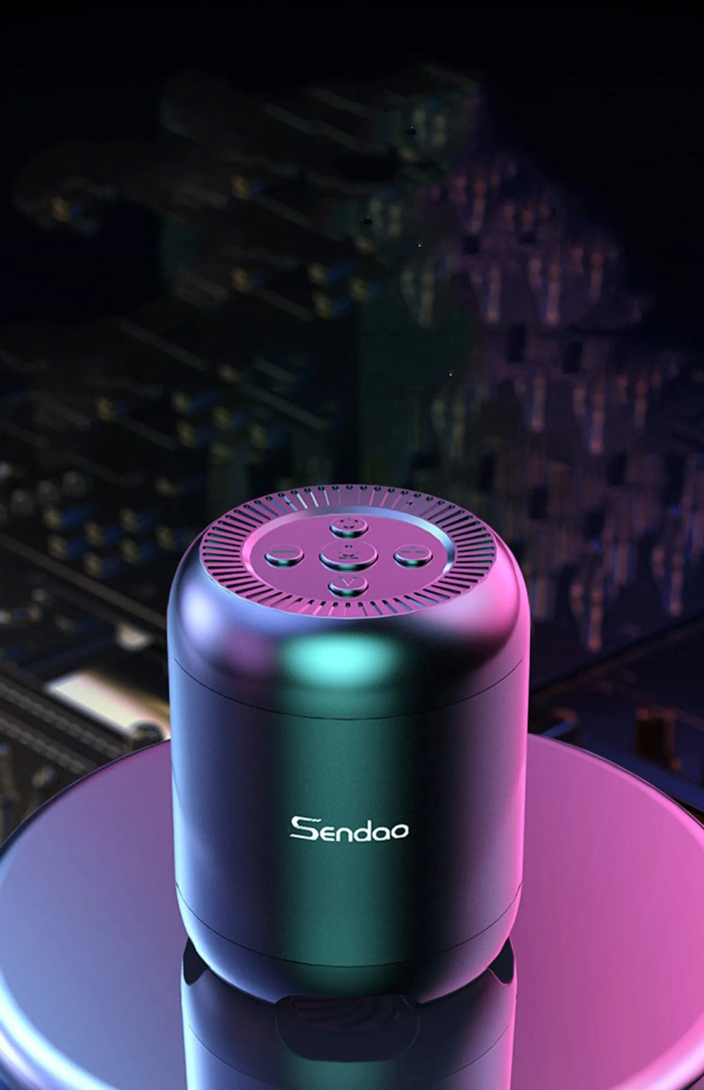 Small black or white portable Bluetooth speaker with card reader slot and USB port.