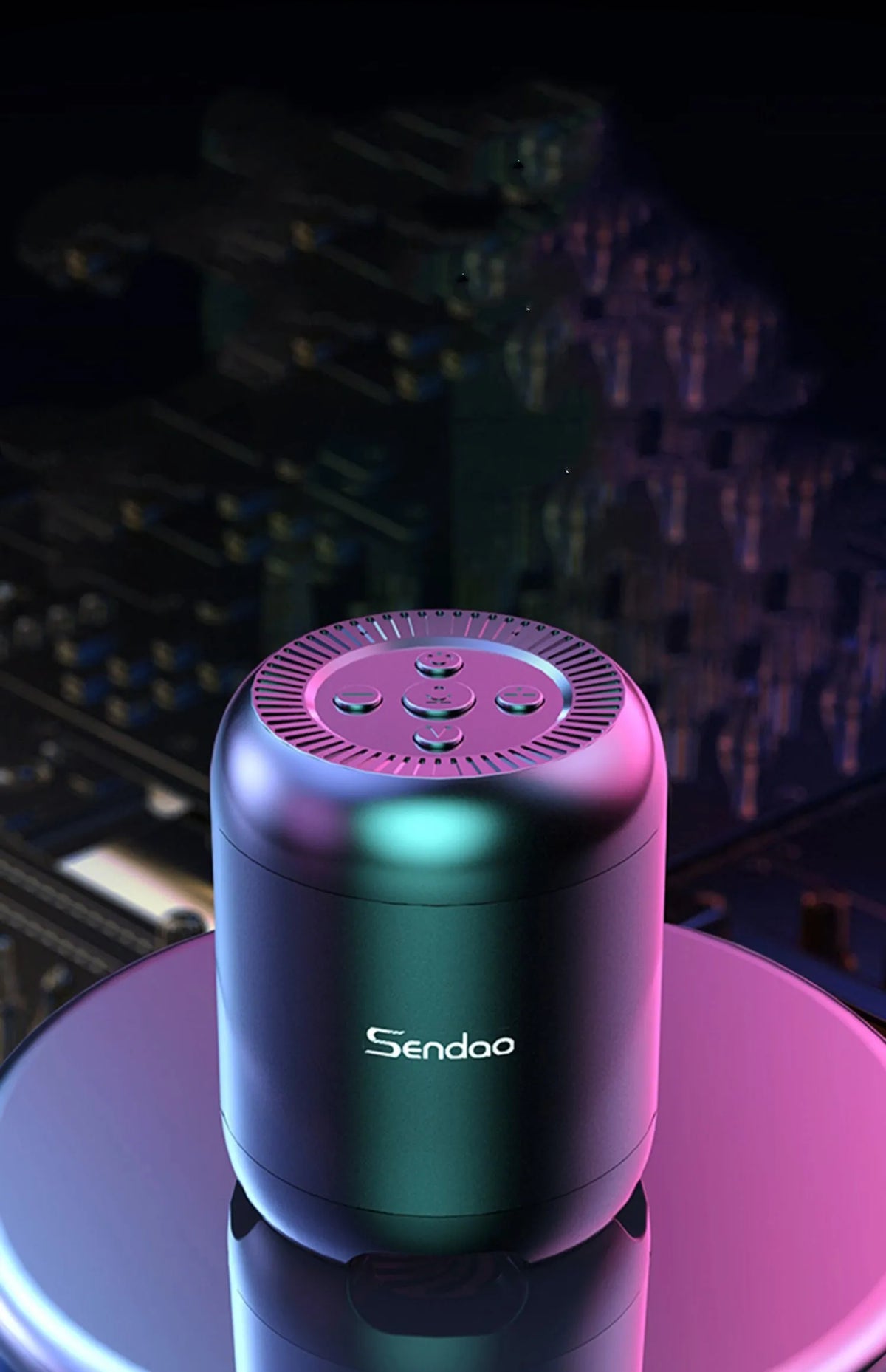 Small black or white portable Bluetooth speaker with card reader slot and USB port.