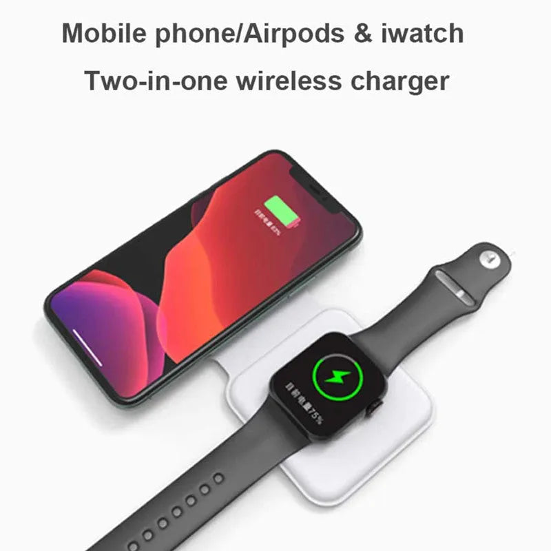 White foldable magnetic wireless charging dock showing dual charging surfaces and compact dimensions