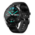 Sports sleep tracking wristband with circular IPS screen and blue silicone strap on wrist