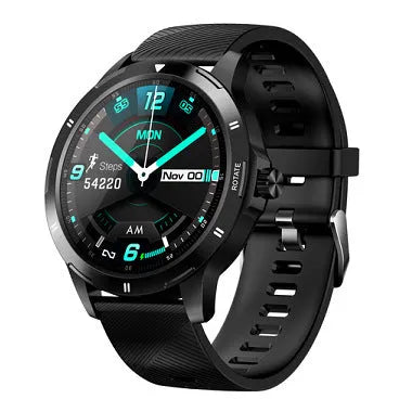 Sports sleep tracking wristband with circular IPS screen and blue silicone strap on wrist