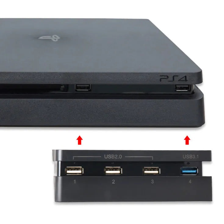 Black PS4 Slim USB hub extender with 2.0 3.0 interface for PlayStation 4 console accessories