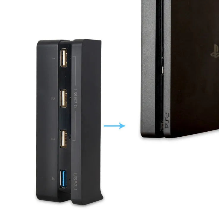 Black PS4 Slim USB hub extender with 2.0 3.0 interface for PlayStation 4 console accessories