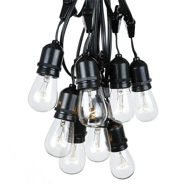 15 metre long black decorative light string with 15 classic bulbs for indoor or outdoor use