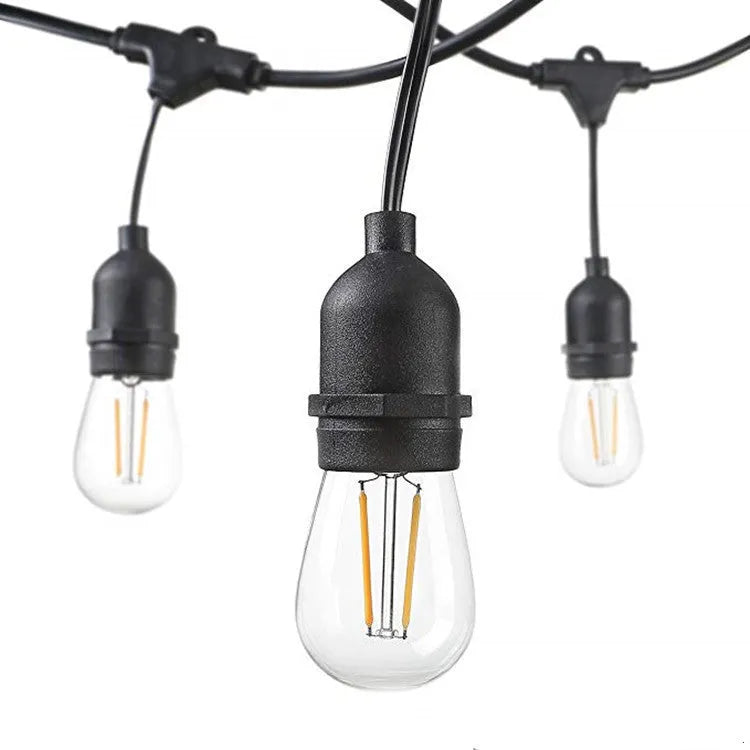 15 metre long black decorative light string with 15 classic bulbs for indoor or outdoor use