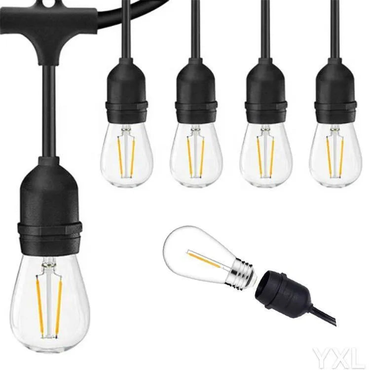 15 metre long black decorative light string with 15 classic bulbs for indoor or outdoor use