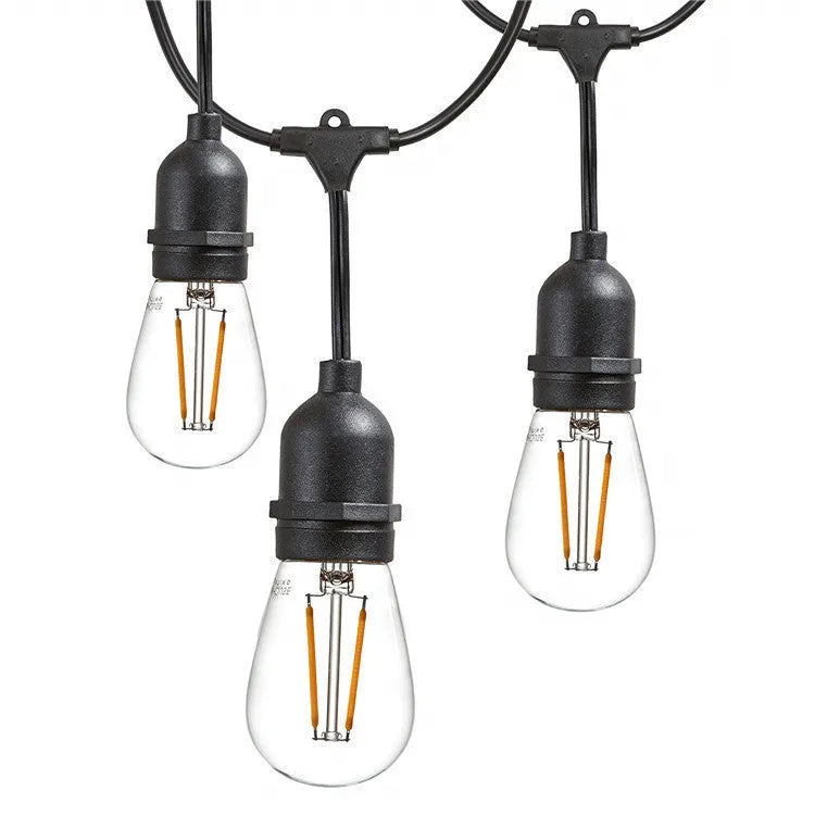 15 metre long black decorative light string with 15 classic bulbs for indoor or outdoor use