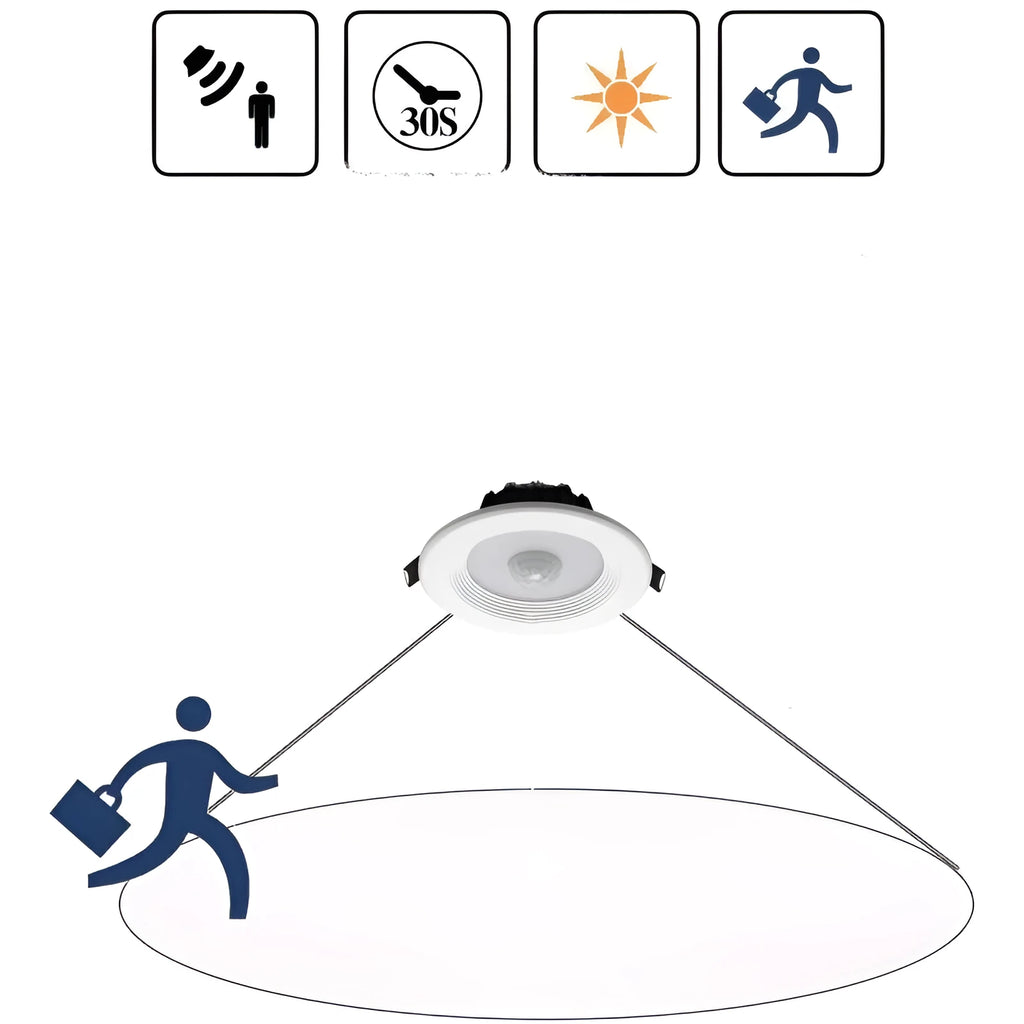 White infrared body sensing down light with aluminium housing for ceiling installation
