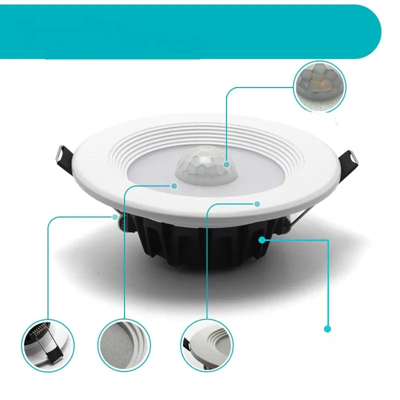White infrared body sensing down light with aluminium housing for ceiling installation