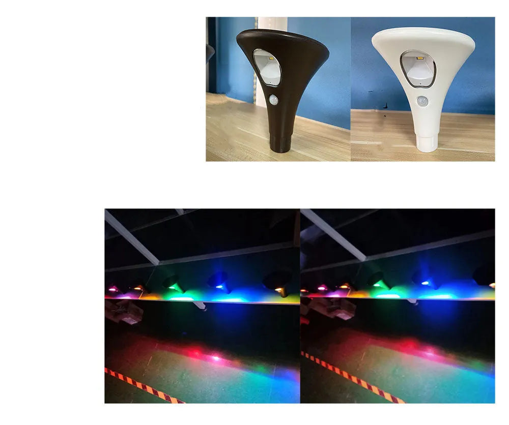 Solar-powered outdoor ground plug light with lamp pole for garden pathway illumination.